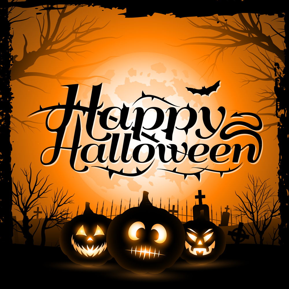 Vintage Happy Halloween Typographical Background With Pumpkins